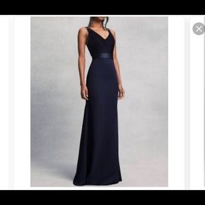 Midnight Crepe and Velvet Long Dress